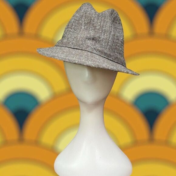 Vintage 70’s Sears Gray Wool Poly Tweed Fedora Hat Unisex Medium 7 - 7 1/8 - Picture 2 of 9